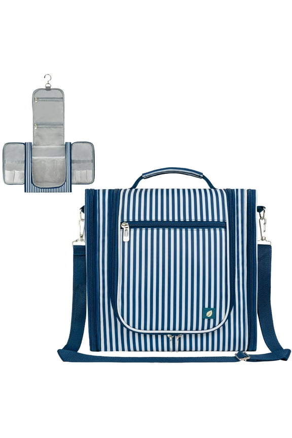 Extra Large Toiletry Bag Travel Bag for Women Men, Hanging Cosmetic Organizer, Water Resistant Makeup Bag for Accessories Toiletries, Travel Essentials Kit (Stripe Navy)