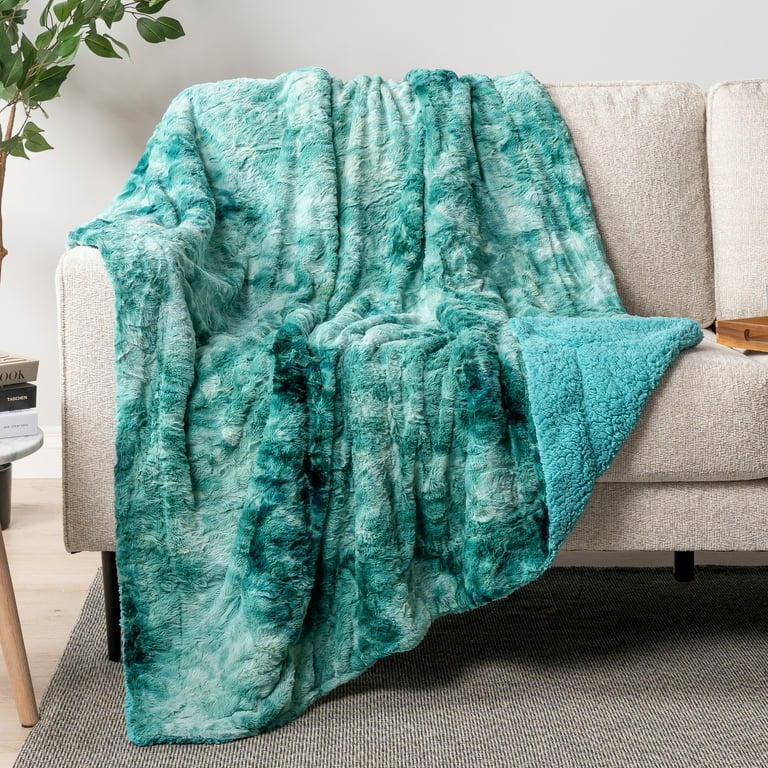 Faux Fur Teal Couch Throw Luxury Teal Colour Soft MINK FAUX FUR