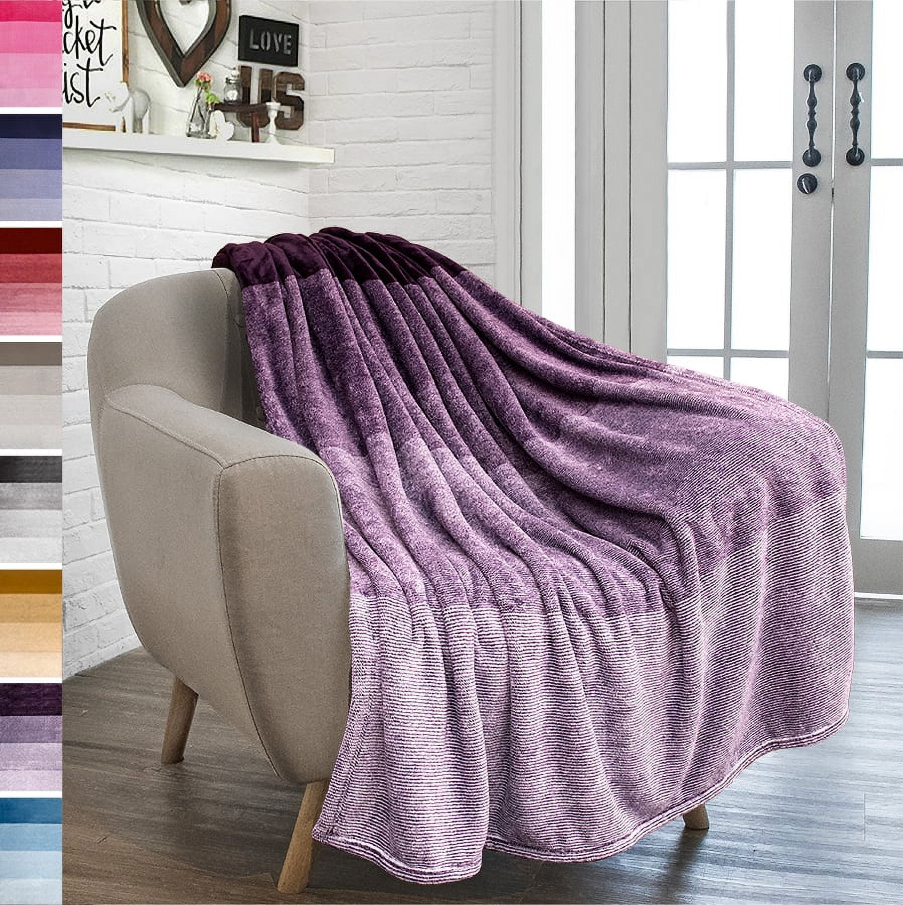Gradient Purple Faux Fur Fleece Throw Blanket, 50" x 60"