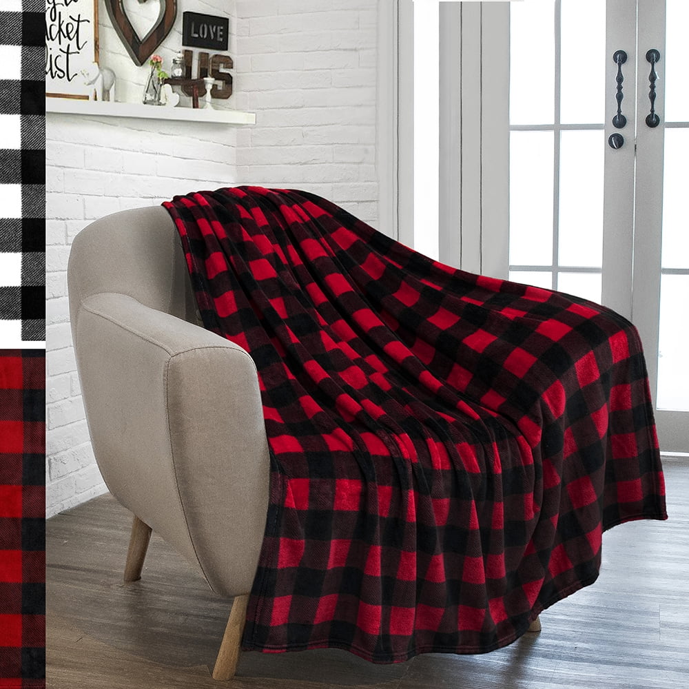 Red and Black Checkered Fleece Throw Blanket, 50" x 60"