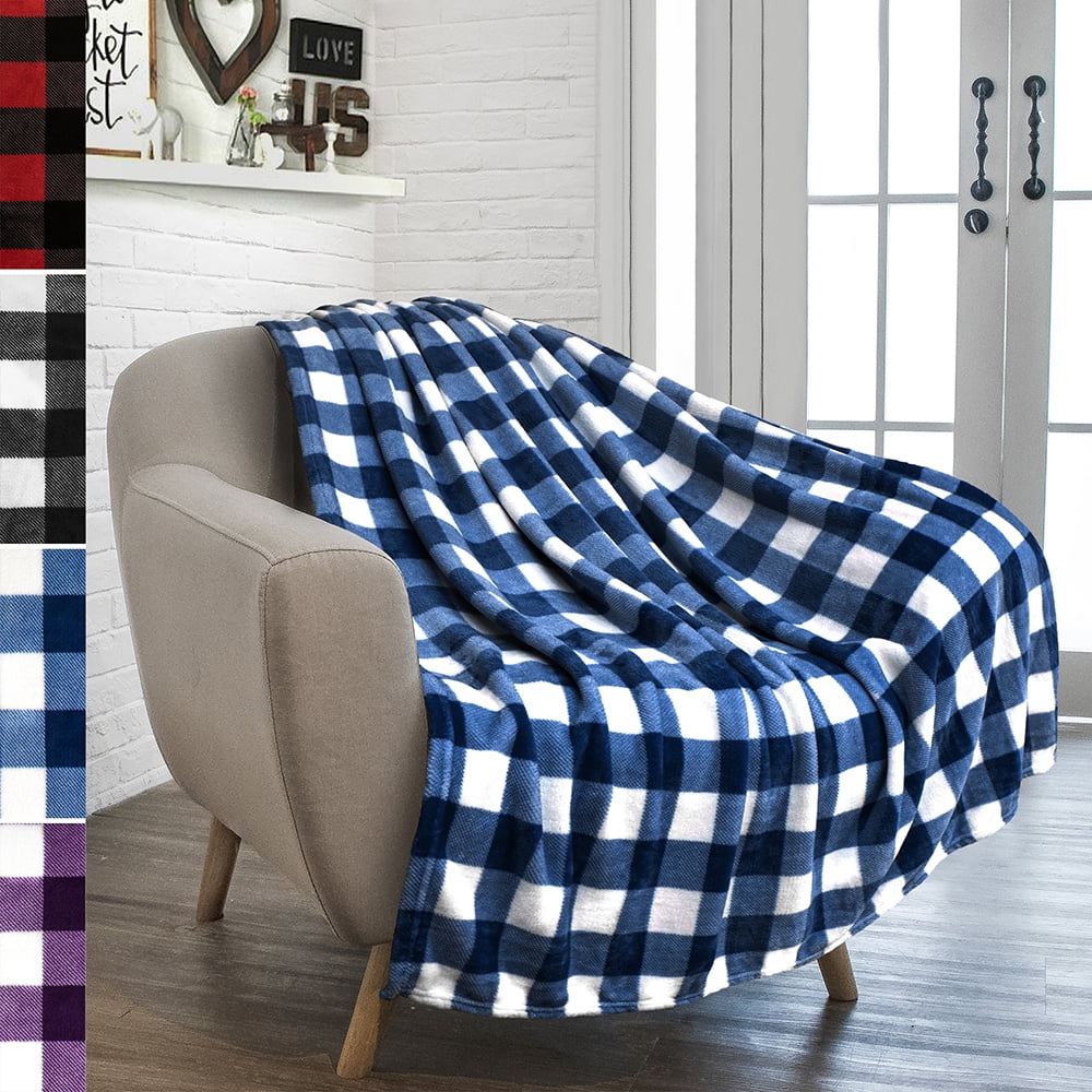 Twin Navy and White Checkered Fleece Throw Blanket