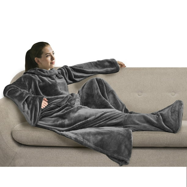PAVILIA Fleece Blanket with Sleeves and Foot Pockets for Women Men Adult Wearable Blanket Throw Wrap Warm Cozy Extra Soft Sleep Hug Blanket with