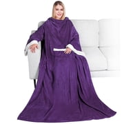 PAVILIA Fleece Blanket with Sleeves for Women Men Adults, Wearable Blanket Warm Soft Plush, Snuggle Pocket Sleeved TV Throw Wrap, Cozy White Elephant Gifts Idea