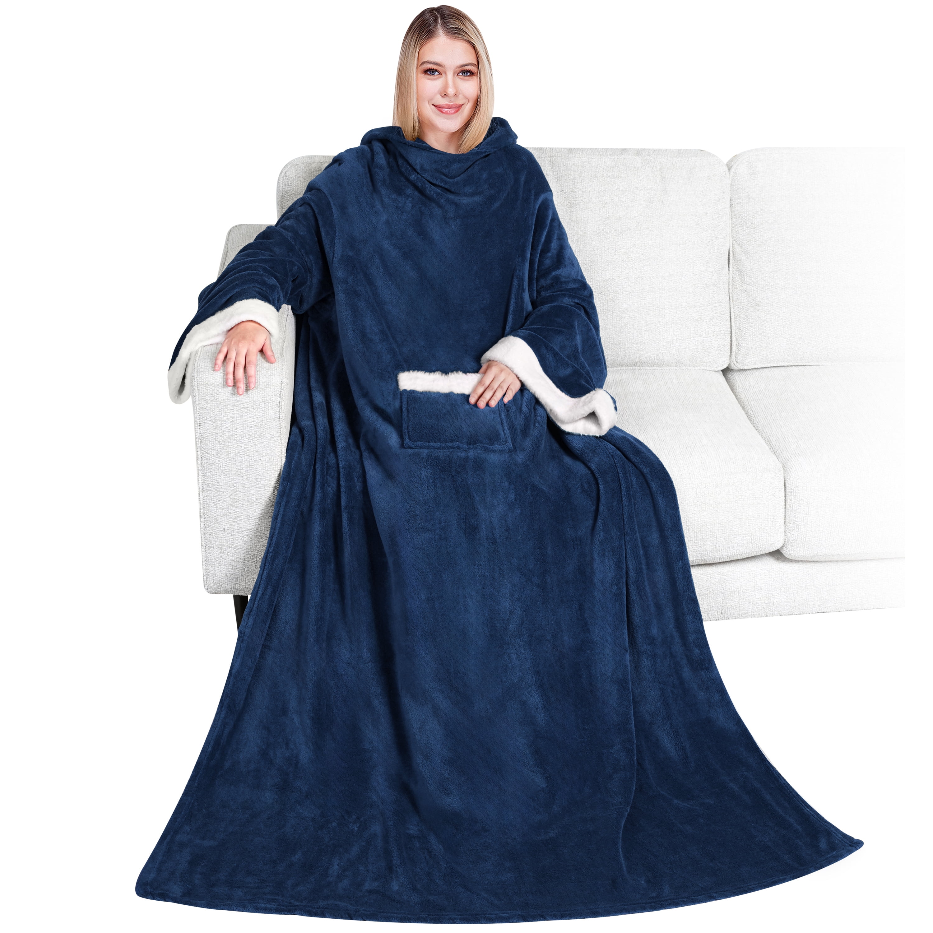Pavilia, Fleece Blanket with Sleeves, 70x50, Cozy Wearable Throw ...