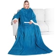 thumbnail image 1 of PAVILIA Fleece Blanket with Sleeves for Women Men Adults, Wearable Blanket Warm Soft Plush, Snuggle Pocket Sleeved TV Throw Wrap, Cozy White Elephant Gifts Ideas for Mom Wife, Teal Blue, 1 of 9
