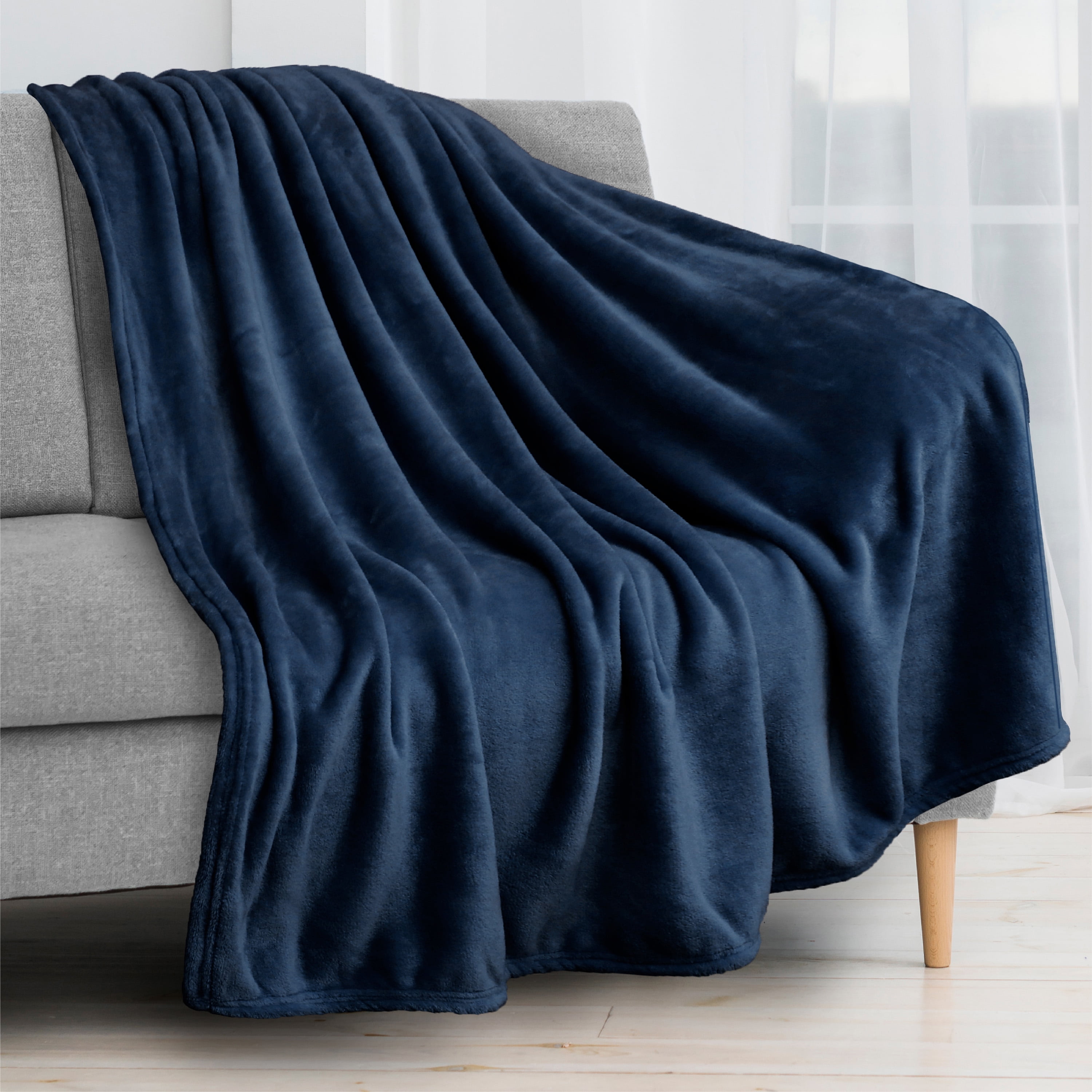 Navy Blue Microfiber Fleece Throw Blanket for Couch