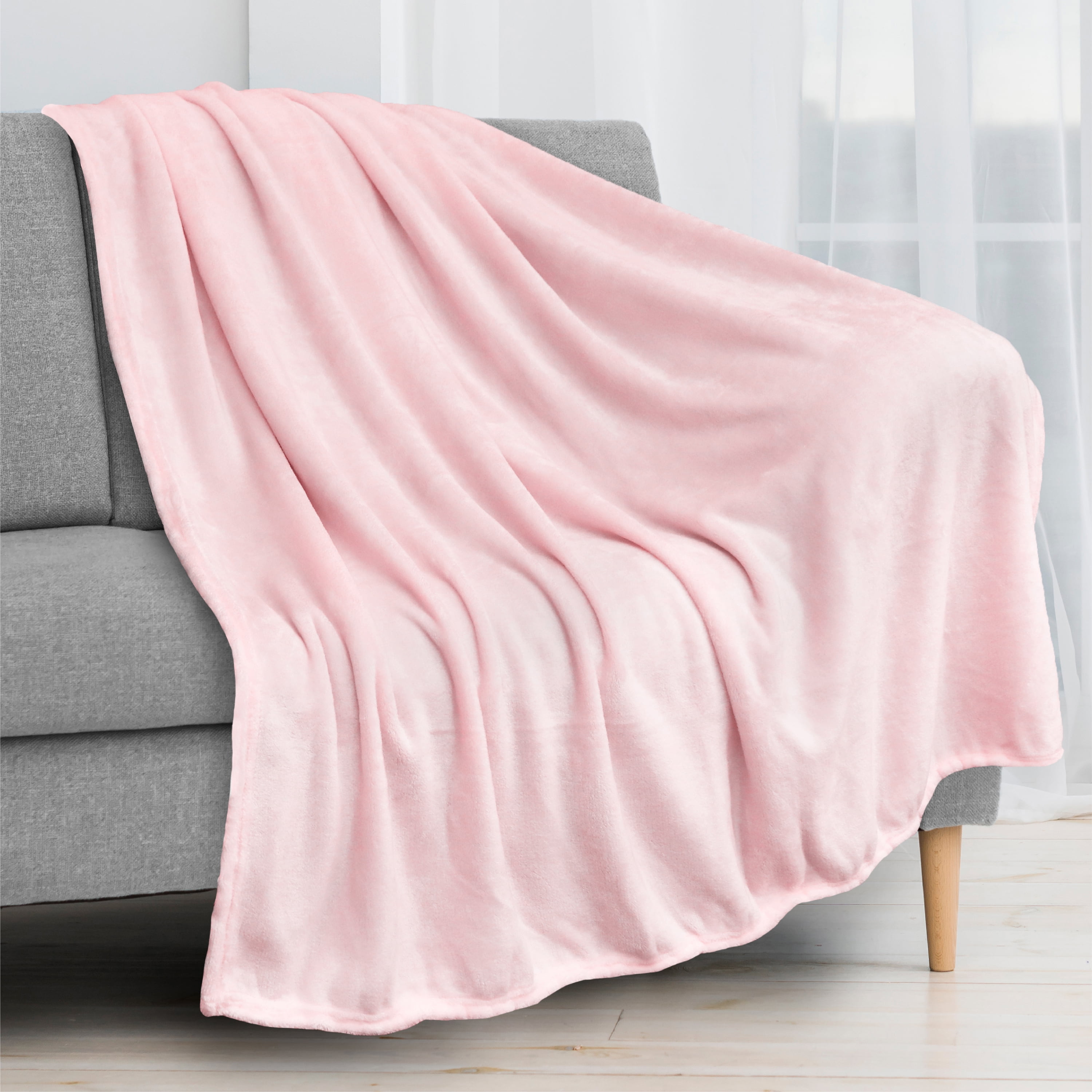 Light Pink Fleece Throw Blanket for Sofa and Bed