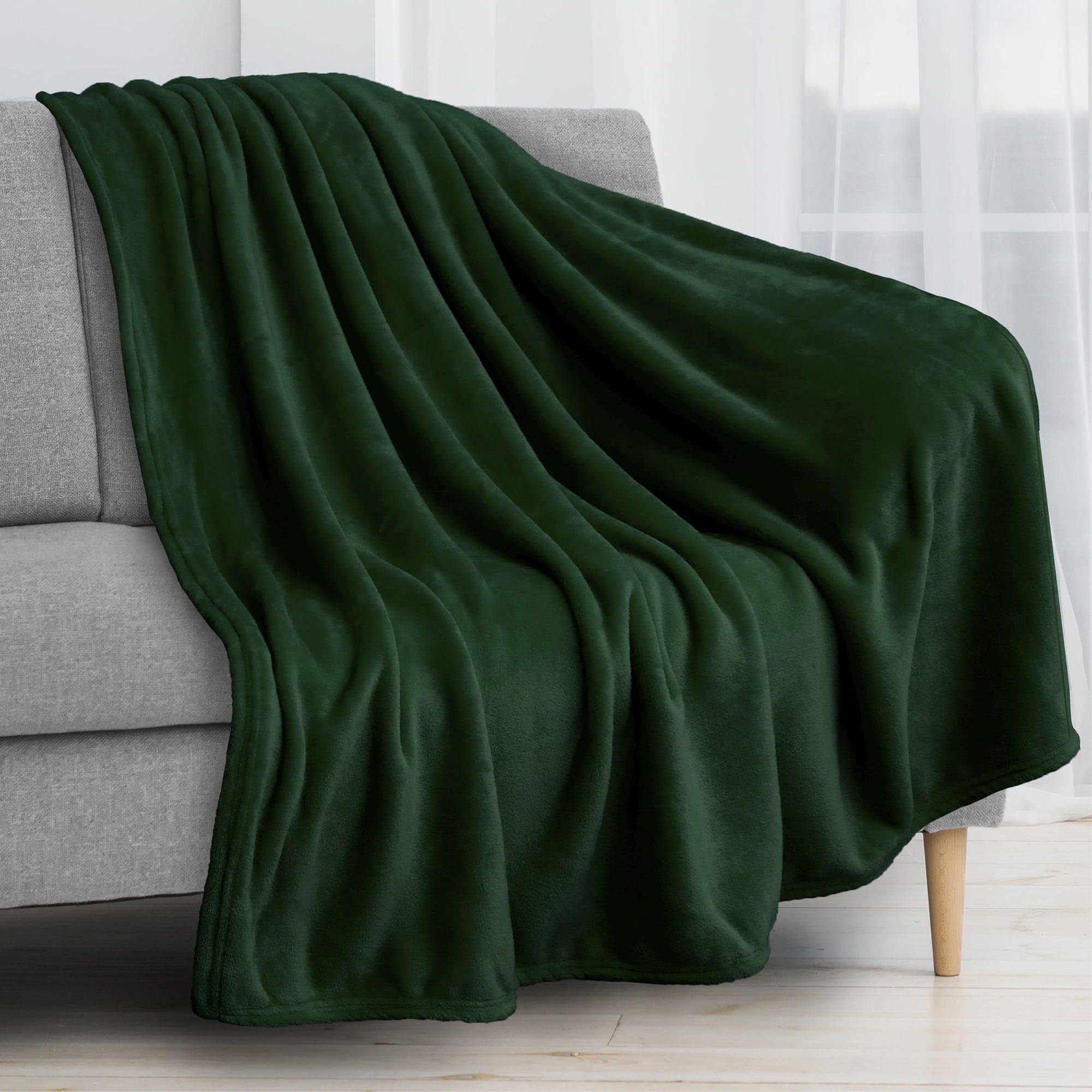 Emerald Green Fleece Throw Blanket for Sofa and Bed