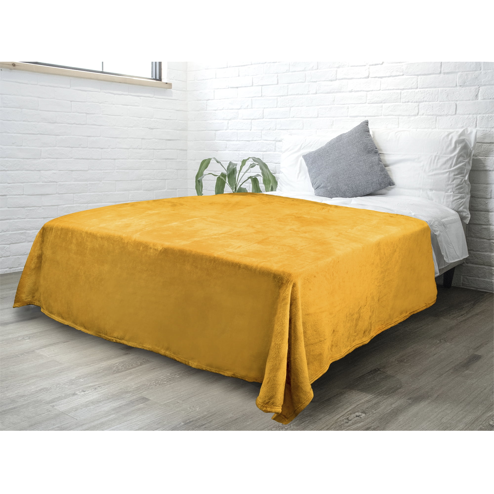 Mustard Yellow Queen Size Fleece Blanket for Bed