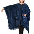 thumbnail image 1 of PAVILIA Fleece Poncho Blanket for Women |  Cozy Wearable Blanket Gift, Warm TV Shawl Sweater Cape with Pom Pom Fringe and Pockets, Gifts for Women  (Navy Blue), 1 of 7