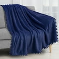 thumbnail image 1 of PAVILIA Fleece Throw Blanket for Couch with Pom Pom Fringe, Royal Blue, Soft Cozy Fuzzy Flannel Blanket for Sofa Bed, Large Lightweight Plush All Season Throw, 60x80 Inches, 1 of 8