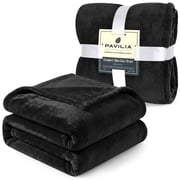 PAVILIA Fleece Throw Blanket, Super Soft Plush Fuzzy Flannel, Black 50x60