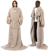PAVILIA Fluffy Blanket with Sleeves Women Men Adults, Wearable Blanket Plush Soft Fuzzy, Snuggle Pocket Sleeved TV Throw, Sherpa Fleece Warm Cozy Shaggy Gifts I