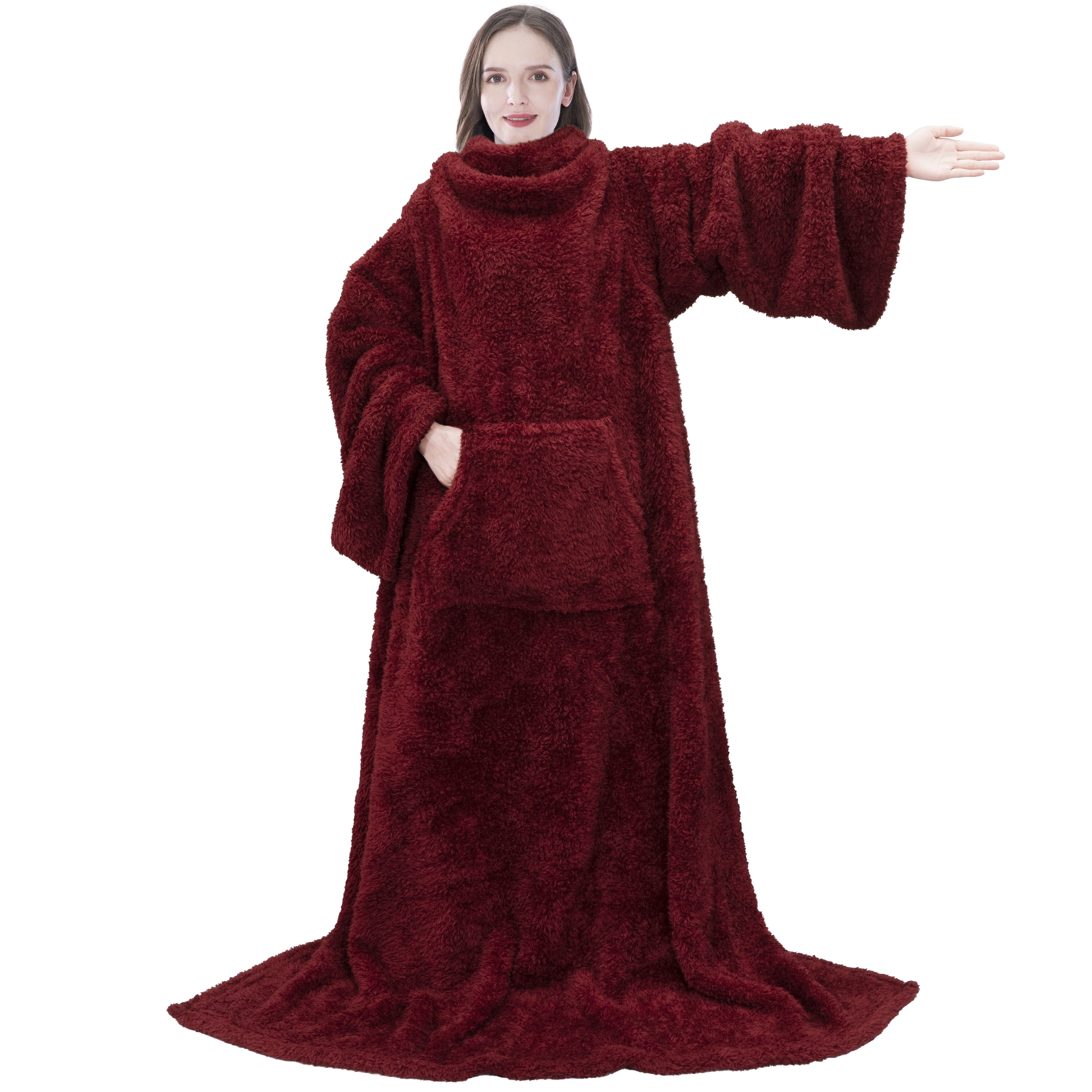 PAVILIA Fluffy Blanket with Sleeves Women Men Adults, Wearable Blanket