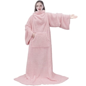 PAVILIA Fluffy Blanket with Sleeves Women Men Adults, Wearable Blanket Plush Soft Fuzzy, Hug Sleep Pod Snuggle Pocket Sleeved TV Throw, Sherpa Fleece Warm Cozy Shaggy Gifts Ideas Mom Wife, Light Pink