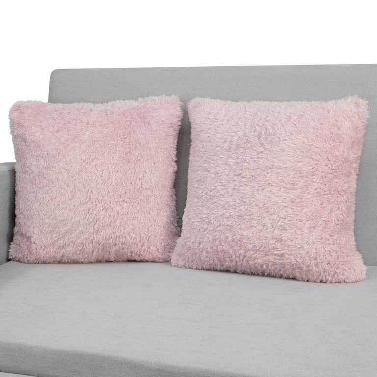 Set of 2 Faux Fur Plush Decorative Throw Pillow Covers 18x18 Inch