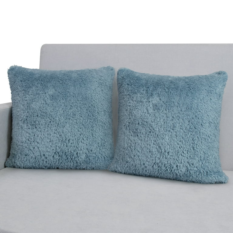 PAVILIA Fluffy Teal Blue Throw Pillow Covers, Decorative Accent Pillow  Cases for Bed Sofa Couch, Soft Faux Fur Cushion Cover, Square Sherpa