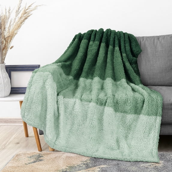 PAVILIA Fluffy Sherpa Throw Blanket Ombre | Gradient Plush, Soft, Fuzzy, Decorative Accent Throw Blanket for Couch Sofa Bed | Cozy Warm Decorative Furry Faux Fur Blanket, 50x60 Inches Green