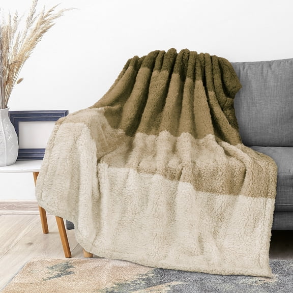 PAVILIA Fluffy Sherpa Throw Blanket Ombre | Gradient Plush, Soft, Fuzzy, Decorative Accent Throw Blanket for Couch Sofa Bed | Cozy Warm Decorative Furry Faux Fur Blanket, 50x60 Inches Taupe