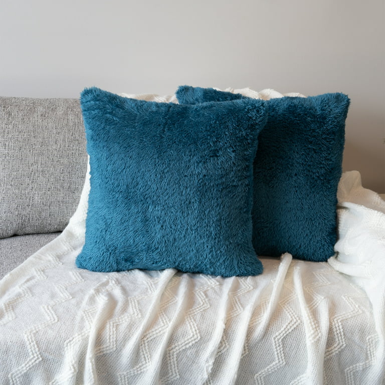 PAVILIA Fluffy Teal Blue Throw Pillow Covers, Decorative Accent