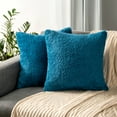 thumbnail image 1 of PAVILIA Fluffy Teal Blue Throw Pillow Covers, Decorative Accent Pillow Cases for Bed Sofa Couch, Soft Faux Fur Cushion Cover, Square Sherpa Pillowcases, Home Room Decor, Teal, 20x20 Set of 2, 1 of 9