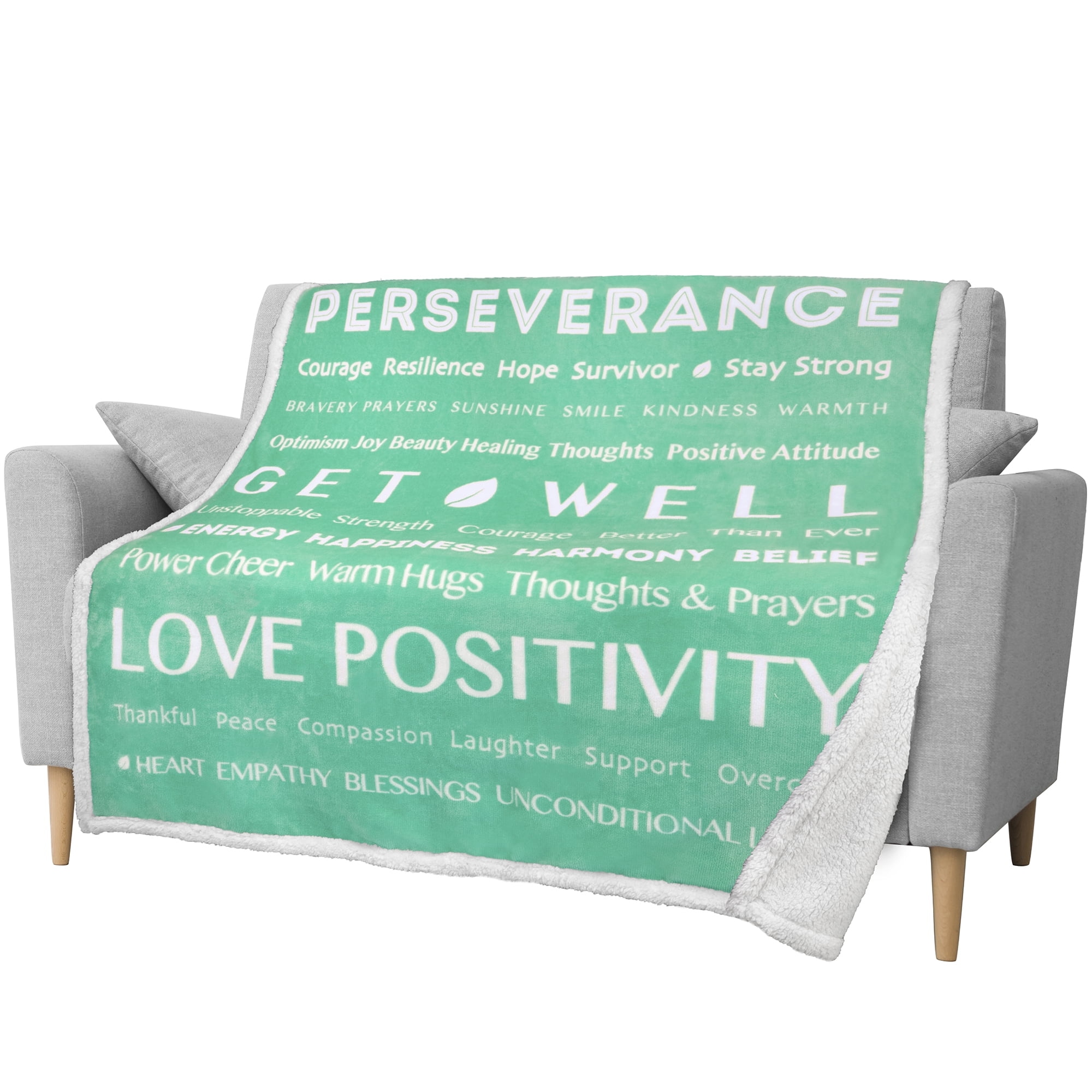 PAVILIA Get Well Soon Gift Women Men, Sympathy Blanket Inspirational Thoughtful Gift, Sherpa Fleece Healing Blanket Surgery Wellness Comfort, Hug Love Throw Gift Cancer Chemo Patient, 50x60 Mint Green
