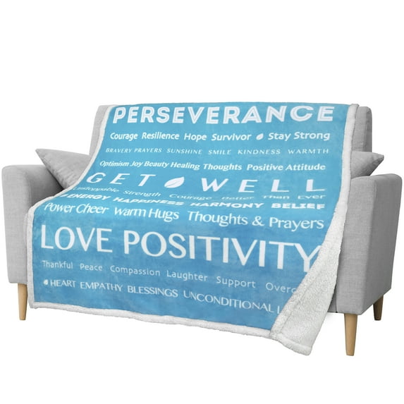 PAVILIA Get Well Soon Gift Women Men, Sympathy Blanket Inspirational Thoughtful Gift, Sherpa Fleece Healing Blanket Surgery Wellness Comfort, Hug Love Throw Gift Cancer Chemo Patient, 50x60 Light Blue