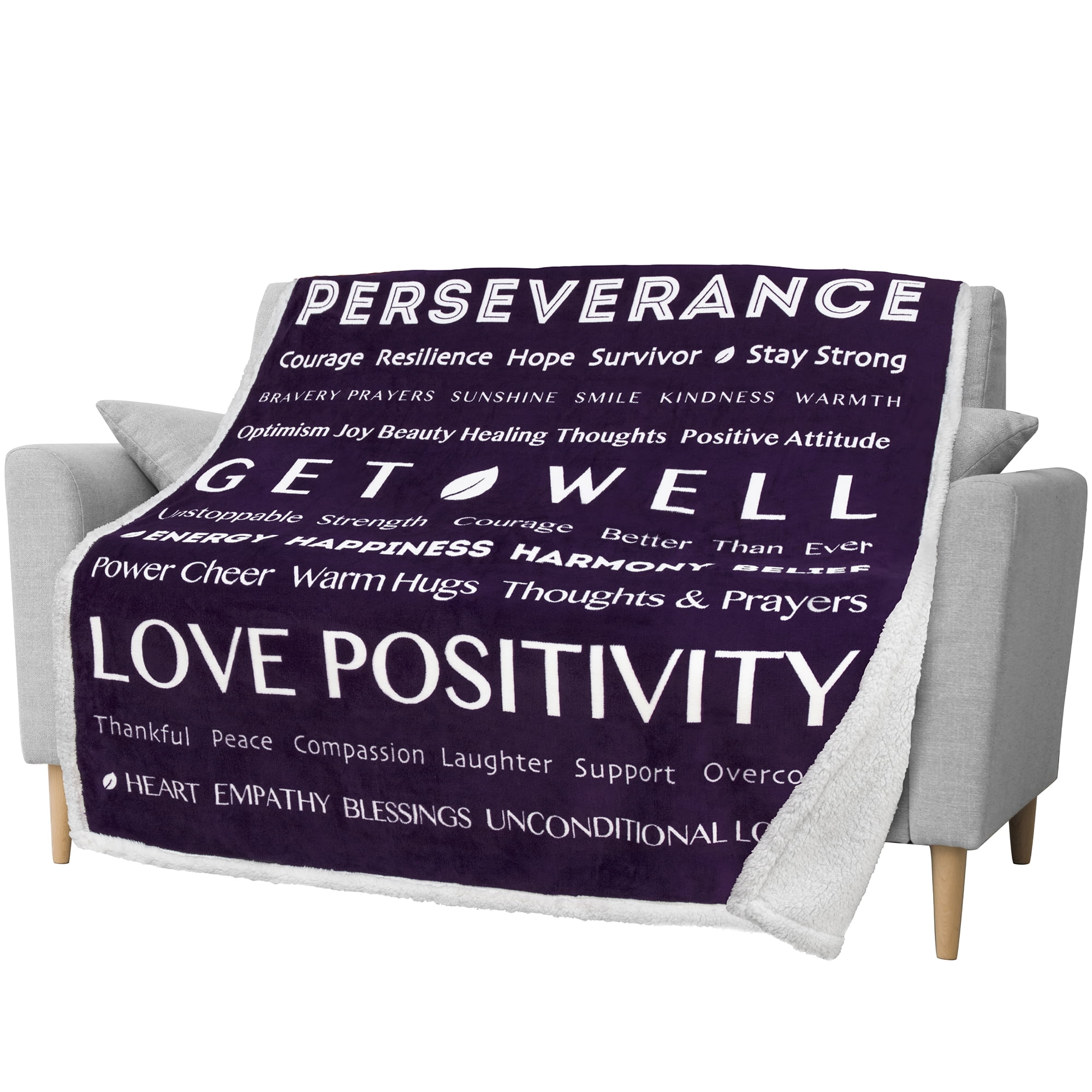 Purple Reversible Sherpa Fleece Healing Thoughts Blanket