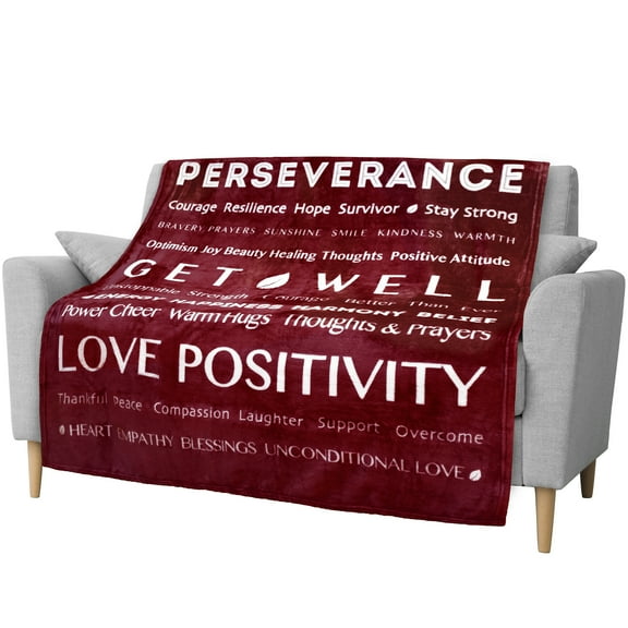 PAVILIA Get Well Soon Gifts for Women Men, Sympathy Blanket Inspirational Thoughtful Gift, Soft Fleece Healing Blanket Surgery Wellness Comfort, Hug Love Throw Gift Cancer Chemo Patients, 50x60 Red