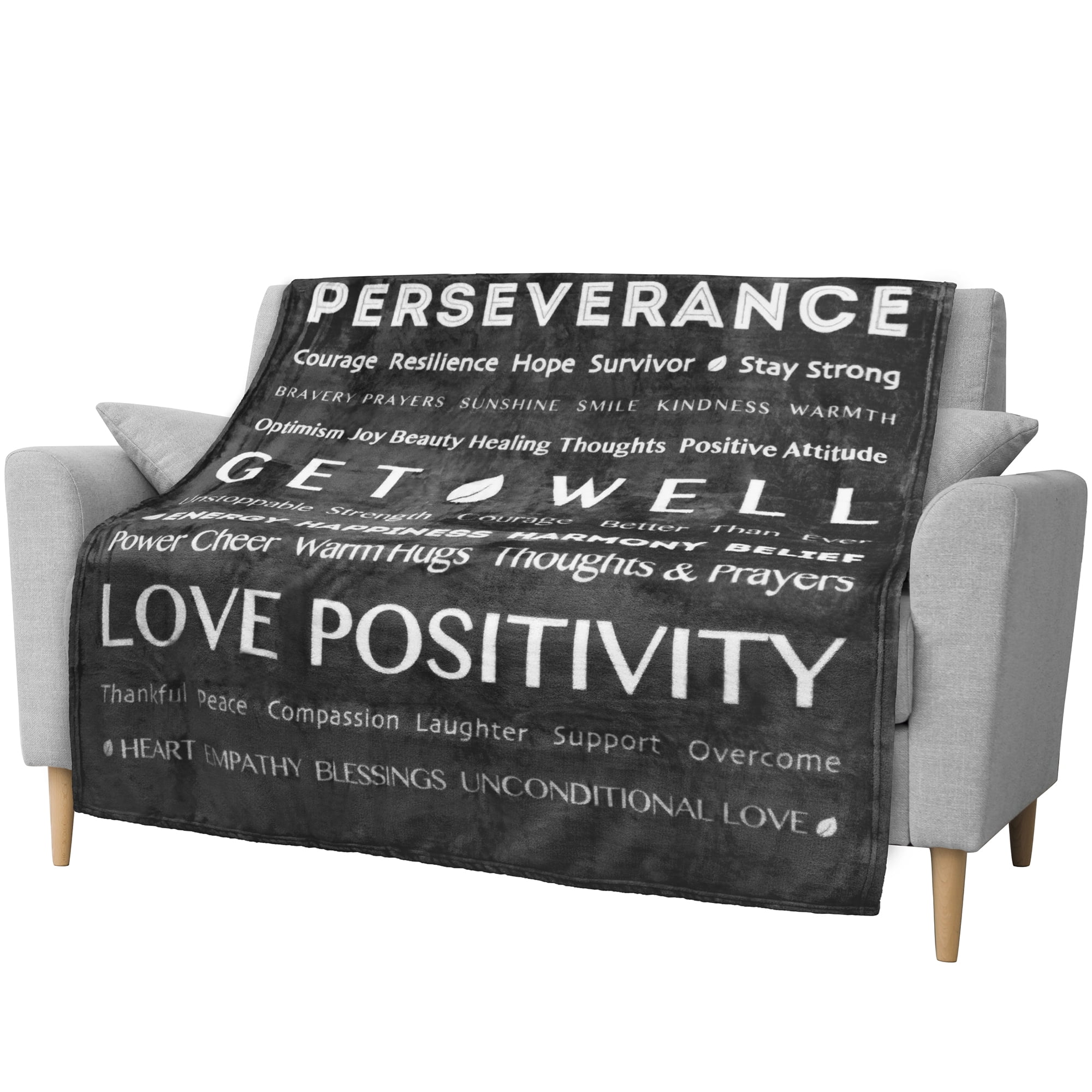 PAVILIA Get Well Soon Gifts for Women Men, Sympathy Blanket Inspirational Thoughtful Gift, Soft Fleece Healing Blanket Surgery Wellness Comfort, Hug Love Throw Gift Cancer Chemo Patients, 50x60 Gray
