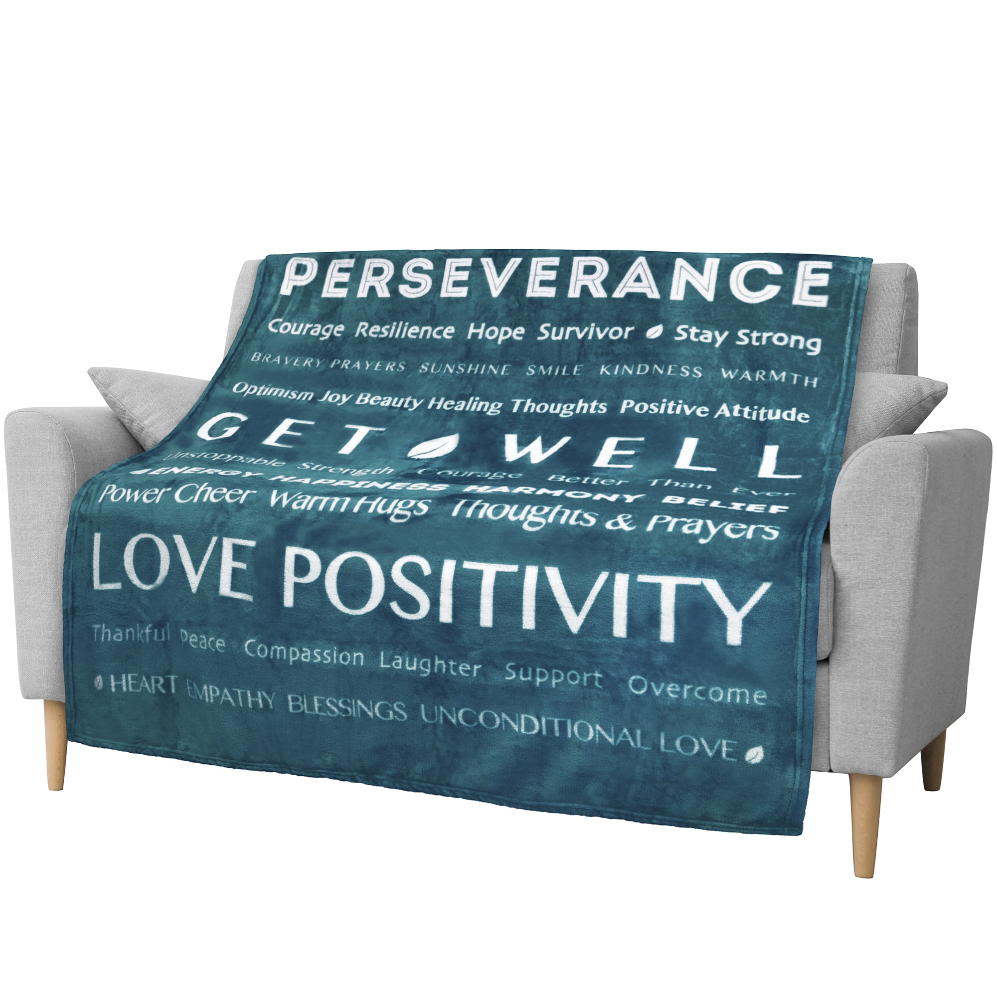 Teal Blue Fleece Sherpa Healing Thoughts Blanket