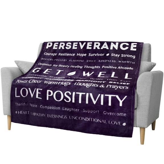 PAVILIA Get Well Soon Gifts for Women Men, Sympathy Blanket Inspirational Thoughtful Gift, Soft Fleece Healing Blanket Surgery Wellness Comfort, Hug Love Throw Gift Cancer Chemo Patients, 50x60 Purple