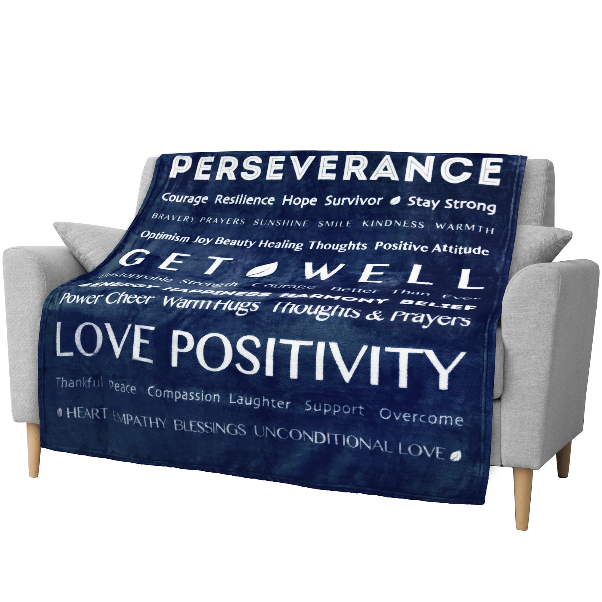 Navy Blue Fleece Sherpa Throw Blanket with Inspirational Messages