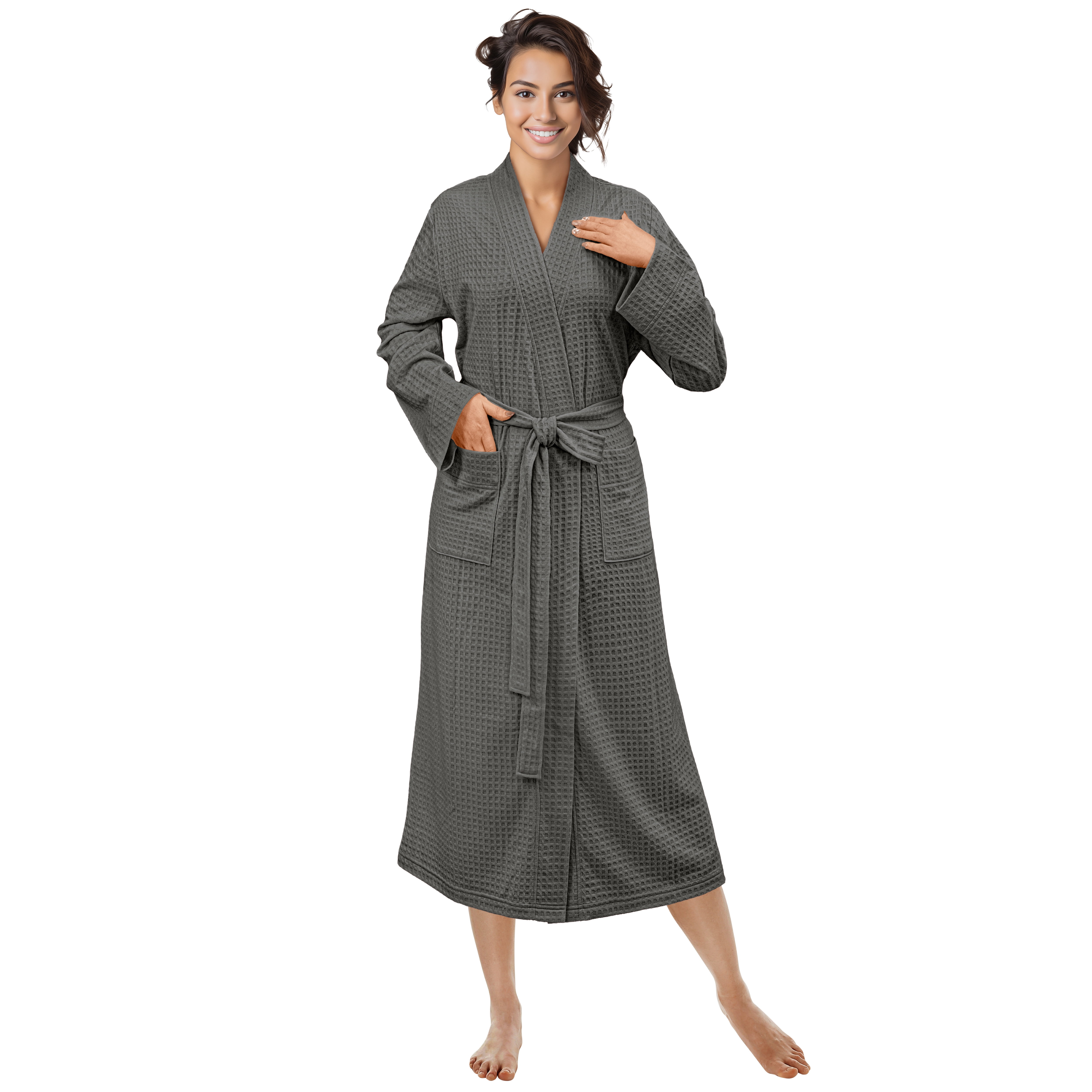 PAVILIA Gray Women Waffle Knit Kimono Robe, Soft Cozy Breathable ...