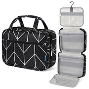 PAVILIA Hanging Toiletry Bag Travel Bag Women Men, Foldable Cosmetic Organizer, Roll up Makeup Bag, Water Resistant Accessories Toiletries, Large Travel Essentials Kit (Black Chevron)