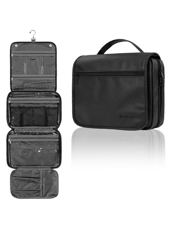 Hanging Toiletry Bag Women Men, Foldable Cosmetic Organizer Travel Bag, Water Resistant Makeup Bag Toiletries, Large Travel Essentials Kit (Black)