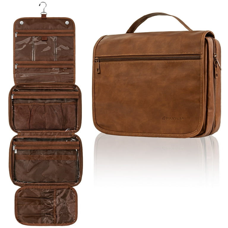 PAVILIA Hanging Toiletry Bag Women Men Foldable Cosmetic Organizer Travel Bag Water Resistant Makeup Bag Toiletries Large Travel Essentials Kit Brown Walmart