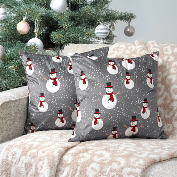PAVILIA Holiday Throw Pillow Covers 20x20 Set of 2, Decorative Pillow Cases Bed Sofa Couch, Christmas Winter Accent Decor Cushion Bedroom Living Room, Velvet Square Euro Sham Covers, Snowman Gray