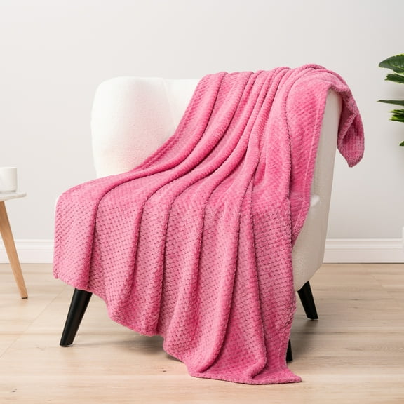 PAVILIA Hot Pink Throw Blanket for Couch Bed, Soft Fleece Throws for Sofa Chair, Fuzzy Waffle Textured Blanket, Cozy Warm Lightweight All Season Blanket Throw, 50x60