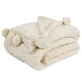 thumbnail image 1 of PAVILIA Ivory Cream Sherpa Twin Throw Blanket with Soft Pom Pom Fringe, Plush Cozy Warm Sherpa Blankets for Couch Bed Sofa, Fuzzy Fleece Throw with Pompom, Lightweight Fluffy, Ivory, 60x80 in, 1 of 8