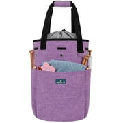PAVILIA Knitting Bag Crochet Organizer Bag, Yarn Storage Tote, Knitting Accessories Supplies, Yarn Holder For Knitting With Grommets, Needles Hooks Essentials, Crochet Project Case (Heather Purple)