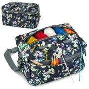 PAVILIA Yarn Bag Knitting Crochet Bag Organizer, Yarn Bags For Crocheting On The Go, Yarn Storage Project Bag for Crochet Knitting Accessories, Gifts For Crocheter Knitter, Grey Floral