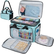 PAVILIA Knitting Bag Yarn Storage Tote, Large Crochet Organizer Bag, Yarn Storage Holder for Crocheting Knitter, Knitting Project Bag, Crochet Accessories Set, Gifts For Crochet Lovers, Chevron Teal