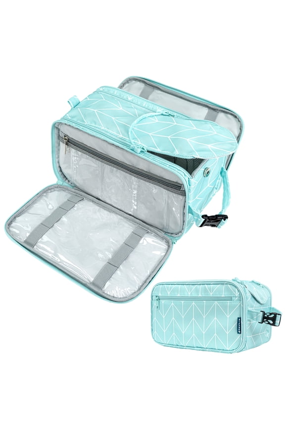 Large Toiletry Bag for Men Women, Mens Travel Bag Toiletries Organizer Case for Grooming, Travel Essentials Shaving Dopp Kit, PU Leather Water Resistant Cosmetic Pouch, Teal Chevron