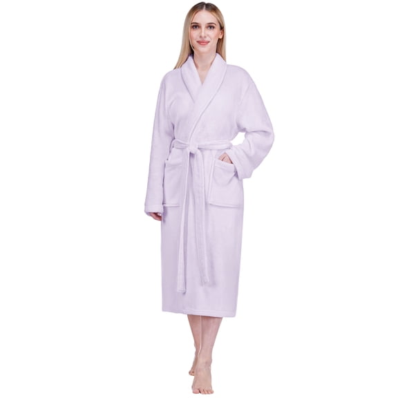 PAVILIA Lavender Purple Women Robe Fleece Plush Soft, Fluffy Fuzzy Cozy Warm Lightweight Bathrobe, Shower Spa House Long Robe for Women, L/XL