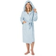 thumbnail image 1 of PAVILIA Light Blue Women Robe with Hood, Fleece Lightweight Soft Long Hooded Robe for Women, Plush Fuzzy Cozy Warm Bathrobe Shower Spa House, S/M, 1 of 9