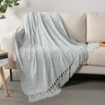 thumbnail image 1 of PAVILIA Light Gray Chenille Throw Blanket for Couch, Soft Grey Knit Blanket with Tassel Fringe, Woven Chenille Knitted Decorative Blanket for Sofa Bed Living Room, Decor Gift, 50x60, 1 of 8