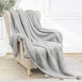 thumbnail image 1 of PAVILIA Light Gray Sherpa Throw Blanket with Soft Pom Pom Fringe, Plush Cozy Warm Blankets for Couch Bed Sofa, Fuzzy Fleece Throw with Pompom, Lightweight Fluffy, Light Grey 50x60 in, 1 of 7