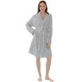 thumbnail image 1 of PAVILIA Light Gray Short Robes for Women, Plush Soft Womens Bathrobe Lightweight, Fluffy Fuzzy Cozy Women’s Bath Robe Knee Length, Shower Spa House Kimono Robe, S/M, 1 of 8
