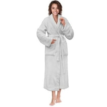 PAVILIA Light Gray Women Robe Fleece Plush Soft, Fluffy Fuzzy Cozy Warm Lightweight Bathrobe, Shower Spa House Long Robe for Women, L/XL
